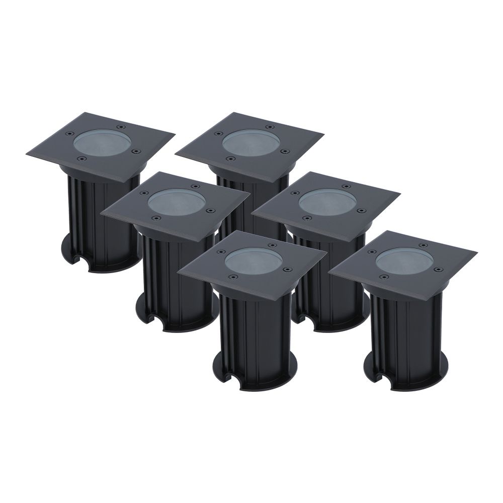 Set van 6 Ramsay LED Grondspots - Vierkant - Dimbaar - GU10 - Excl. Lichtbron - Tuinspot - Zwart - IP67 waterdicht - Overrijdbaar voor de Oprit