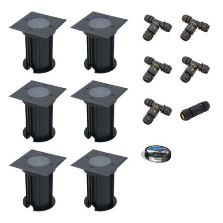 Set van 6 Ramsay LED Grondspots - Vierkant - Dimbaar - GU10 - Excl. Lichtbron - Tuinspot - Zwart - IP67 waterdicht - Overrijdbaar voor de Oprit