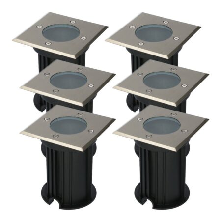 Set van 6 Ramsay LED Grondspots - Vierkant - RVS - GU10 fitting - Excl. lichtbron - IP67 waterdicht - Tuinspot - Oprit | HOFTRONIC