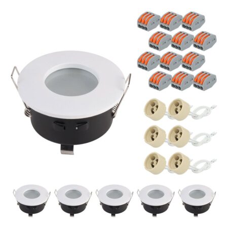 Set van 6 Raval - LED Inbouwspots - Armatuur - Diameter 83mm - GU10 Fitting incl. lamphouder - Rond - IP44 voor badkamer en buiten - Wit | HOFTRONIC