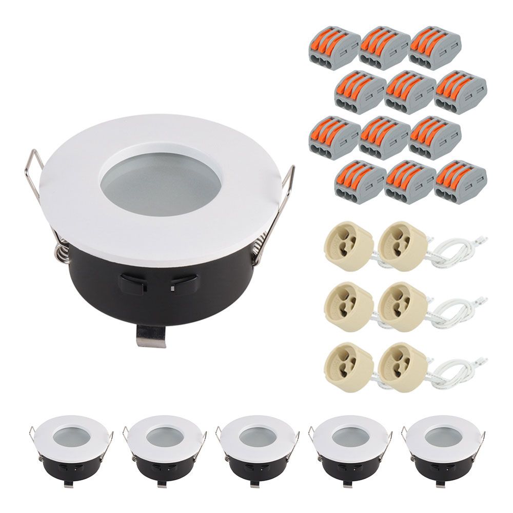 Set van 6 Raval - LED Inbouwspots - Armatuur - Diameter 83mm - GU10 Fitting incl. lamphouder - Rond - IP44 voor badkamer en buiten - Wit | HOFTRONIC