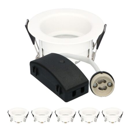 Set van 6 Rio - LED Inbouwspots - Armatuur - Diameter 85mm - GU10 Fitting incl. lamphouder - IP65 voor badkamer en buiten - Rond - Wit | HOFTRONIC