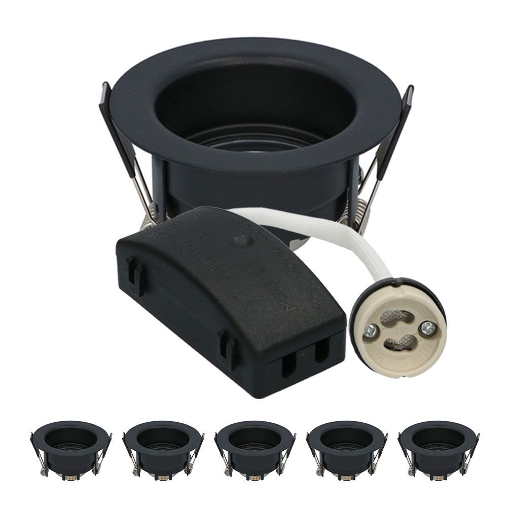 Set van 6 Rio - LED Inbouwspots - Armatuur - Diameter 85mm - GU10 Fitting incl. lamphouder - IP65 voor badkamer en buiten - Rond - Zwart | HOFTRONIC
