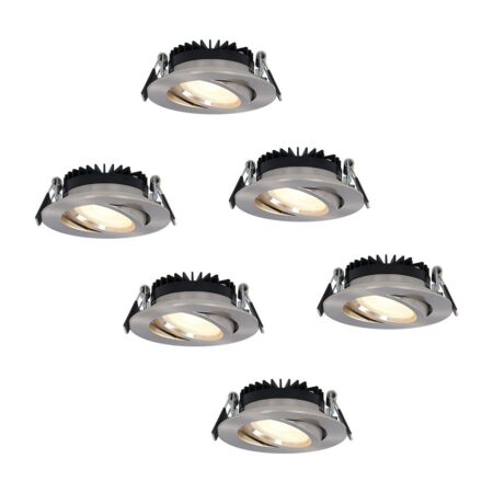 Set van 6 Rome LED inbouwspots - Kantelbaar - IP44 waterdicht - 6 Watt 500 lumen - 2700K warm wit - Lage inbouwdiepte 27mm - Dimbaar - Rond - RVS - Voor binnen en buiten | HOFTRONIC