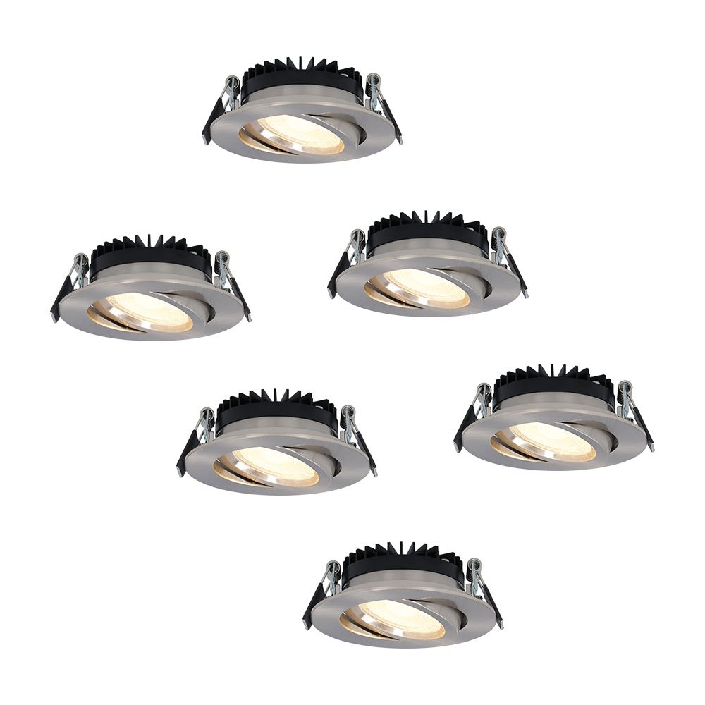 Set van 6 Rome LED inbouwspots - Kantelbaar - IP44 waterdicht - 6 Watt 500 lumen - 2700K warm wit - Lage inbouwdiepte 27mm - Dimbaar - Rond - RVS - Voor binnen en buiten | HOFTRONIC