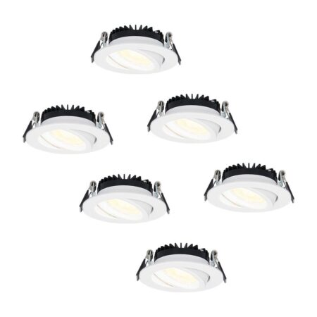 Set van 6 Rome LED inbouwspots - Kantelbaar - IP44 waterdicht - 6 Watt 500 lumen - 2700K warm wit - Lage inbouwdiepte 27mm - Dimbaar - Rond - Wit - Voor binnen en buiten | HOFTRONIC