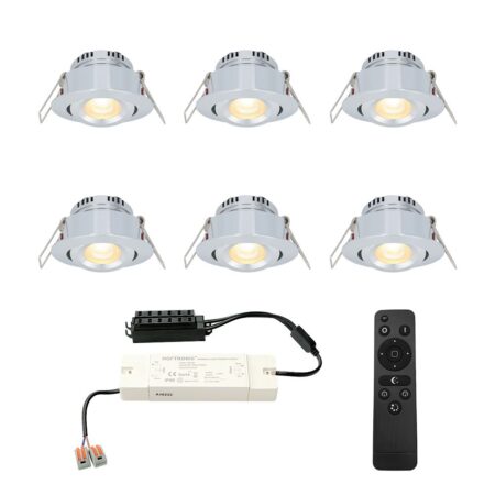 Set van 6 Sienna LED Mini Inbouwspots met trafo - 12 Volt 3 Watt 200 lumen - Dimbaar - Kantelbaar - Plat 30mm - 2700K - IP44 waterdicht - RVS | HOFTRONIC