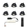 Set van 6 Sienna LED Mini Inbouwspots met trafo - 12 Volt 3 Watt 200 lumen - Dimbaar - Kantelbaar - Plat 30mm - 2700K - IP44 waterdicht - Zwart | HOFTRONIC