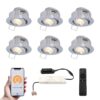 Set van 6 Sienna Smart LED Mini Inbouwspots - Veranda spots - 12V 3W 200lm - Dimbaar - Kantelbaar - Wifi & Bluetooth - 2700K - IP44 - RVS | HOFTRONIC