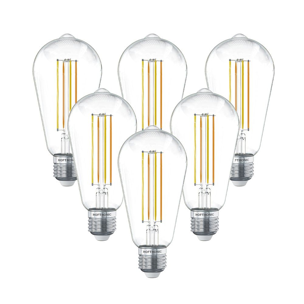 Set van 6 Smart E27 LED Filament Lamp - 7 Watt 806 lumen - ST64 Helder - 1800-3000K - Dimbaar - Edison lamp | HOFTRONIC