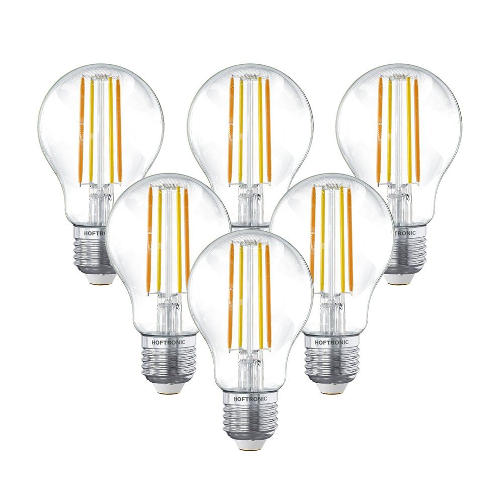 Set van 6 Smart E27 LED Filament Lamp - 7W 806lm - A60 Clear - 1800-3000K - Dimbaar | HOFTRONIC