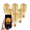 Set van 6 Smart E27 LED Filament Lampen - 7 Watt 806 lumen - ST64 Amberkleurig glas - 1800-3000K Dimbaar - Edison lamp | HOFTRONIC