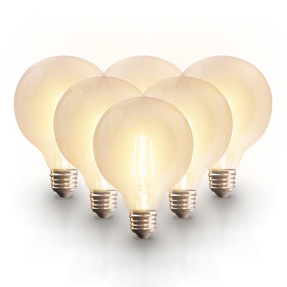 Set van 6 Smart filament lampen - G125 bolvorm - E27 - 7 Watt 806 lumen - CCT White Ambience - Wifi & Bluetooth - Bestuurbaar via app - Google Home