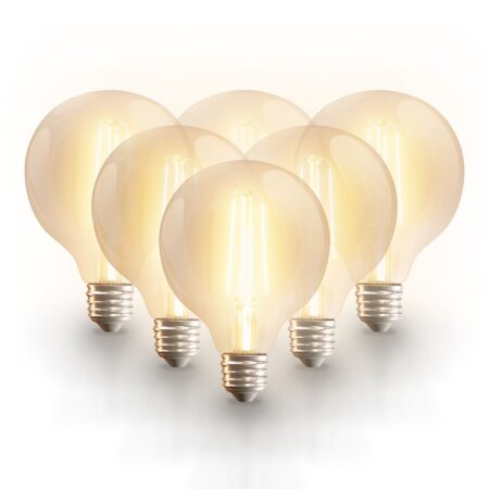 Set van 6 Smart filament lampen - G95 bolvorm - E27 - 7 Watt 806 lumen - CCT White Ambience - Wifi & Bluetooth - Bestuurbaar via app - Google Home