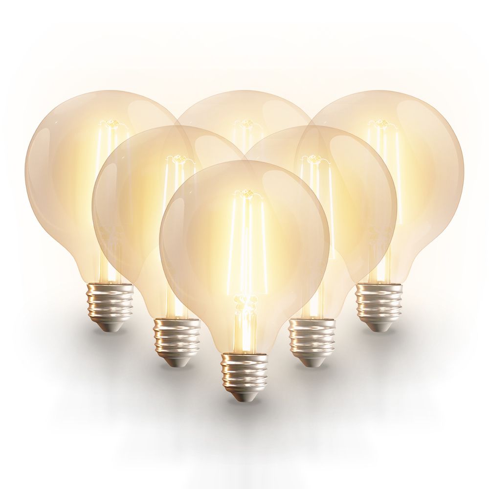 Set van 6 Smart filament lampen - G95 bolvorm - E27 - 7 Watt 806 lumen - CCT White Ambience - Wifi & Bluetooth - Bestuurbaar via app - Google Home