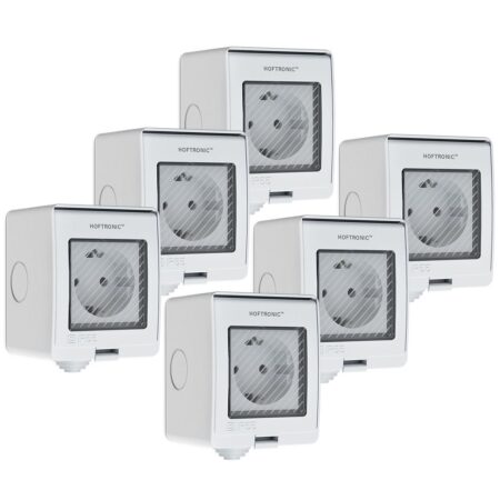 Set van 6 Smart stekkers - WiFi & Bluetooth - IP55 voor binnen en buiten - Compatibel met Amazon Alexa & Google Home - Wit - Europlug | HOFTRONIC SMART