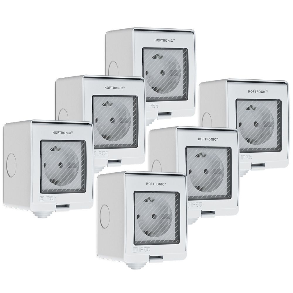 Set van 6 Smart stekkers - WiFi & Bluetooth - IP55 voor binnen en buiten - Compatibel met Amazon Alexa & Google Home - Wit - Europlug | HOFTRONIC SMART
