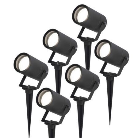 Set van 6 Spikey LED prikspots - GU10 4 Watt 345 Lumen - Dimbaar - Kantelbaar - 6500K daglicht wit - IP64 Waterdicht - Zwart - Tuinspots - Pinspots | HOFTRONIC