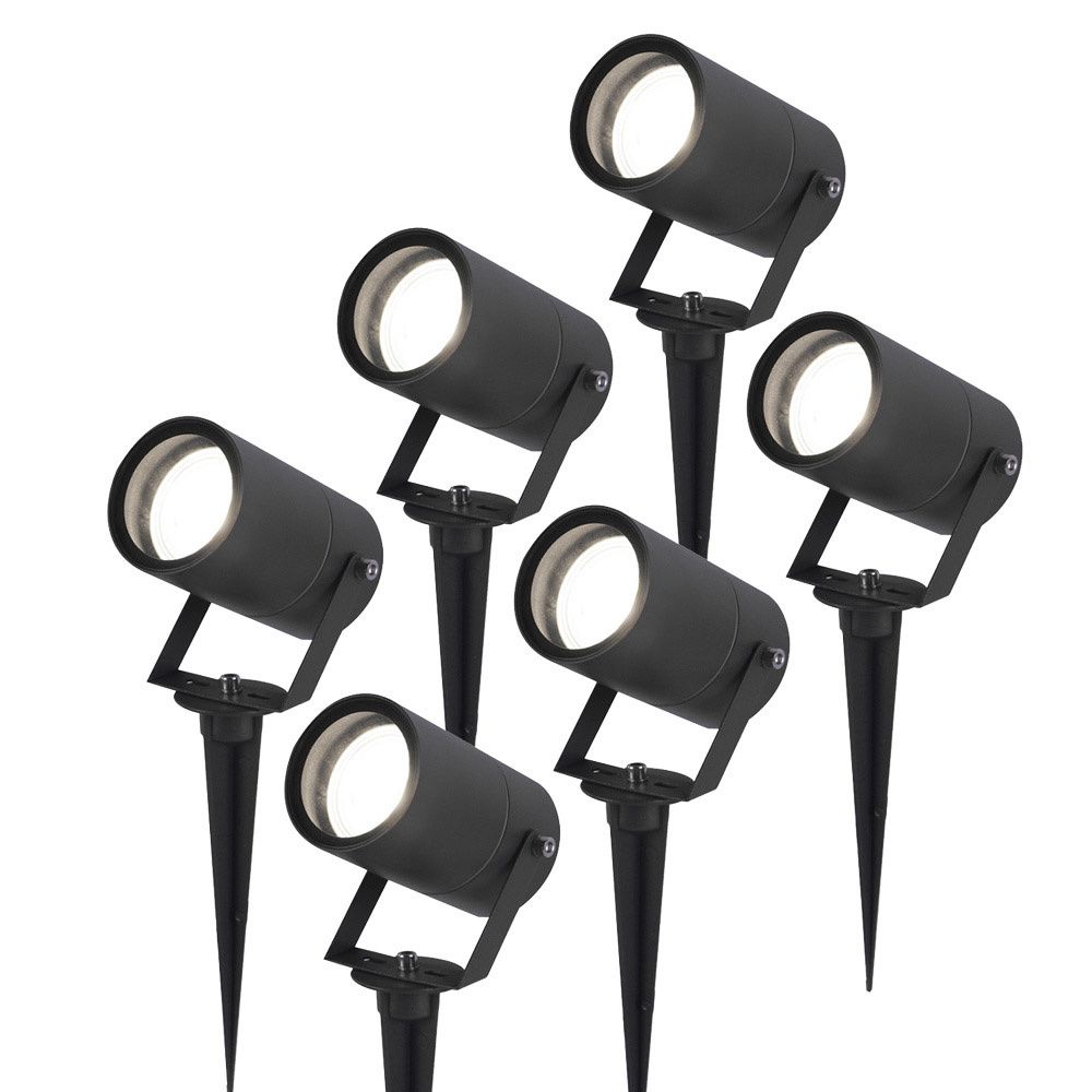 Set van 6 Spikey LED prikspots - GU10 4 Watt 345 Lumen - Dimbaar - Kantelbaar - 6500K daglicht wit - IP64 Waterdicht - Zwart - Tuinspots - Pinspots | HOFTRONIC