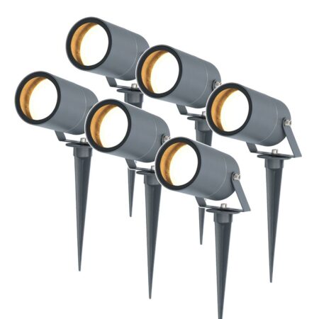 Set van 6 Spikey LED prikspots - GU10 4 Watt 345 lumen - Dimbaar - Kantelbaar - 2700K warm wit - IP65 Waterdicht - Antraciet - Tuinspots - Pinspots | HOFTRONIC