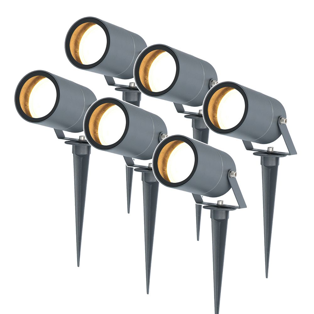 Set van 6 Spikey LED prikspots - GU10 4 Watt 345 lumen - Dimbaar - Kantelbaar - 2700K warm wit - IP65 Waterdicht - Antraciet - Tuinspots - Pinspots | HOFTRONIC