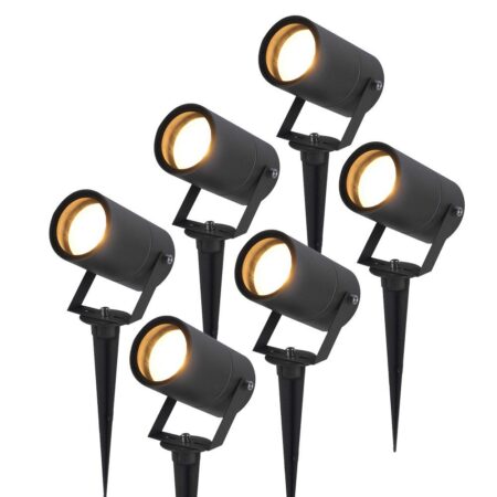 Set van 6 Spikey LED prikspots - GU10 4 Watt 345 lumen - Dimbaar - Kantelbaar - 2700K warm wit - IP65 Waterdicht - Zwart - Tuinspots - Pinspots | HOFTRONIC