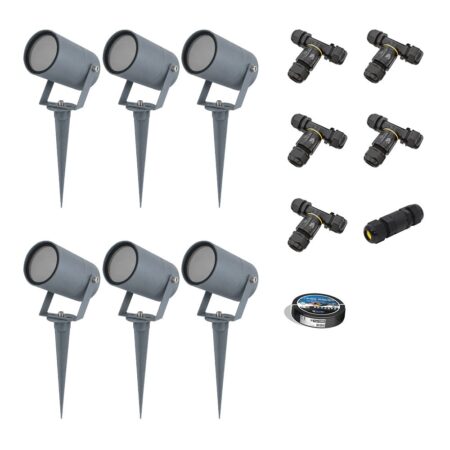 Set van 6 Spikey dimbare LED prikspots - excl. GU10 - Wandspot - IP65 voor binnen en buiten - Grondspies - Antraciet | HOFTRONIC
