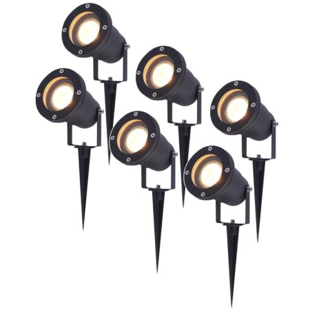 Set van 6 Sydney LED prikspots - Dimbaar - Kantelbaar - GU10 4 Watt 345 lumen - 2700K warm wit - IP65 Waterdicht - Zwart | HOFTRONIC