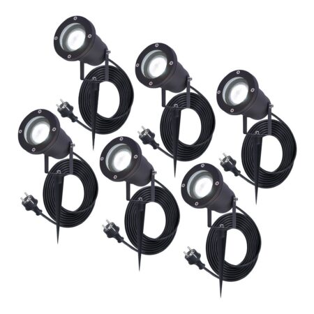 Set van 6 Sydney LED prikspots - GU10 4 Watt 345 Lumen - Dimbaar - Kantelbaar - 6500K daglicht wit - IP64 Waterdicht - 1.5m kabel met EU-stekker - Zwart | HOFTRONIC