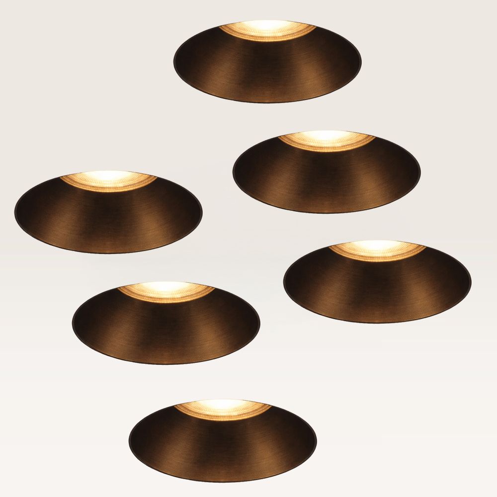 Set van 6 Trimless Inbouwspots Junaro Bronzo - Inbouwdiepte 100mm - GU10-fitting - IP20 voor binnen - Brons - Met doorlusbedrading | LUSENZ