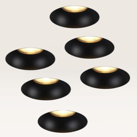 Set van 6 Trimless Inbouwspots Junaro nero - Inbouwdiepte 100mm - GU10-fitting - IP20 voor binnen - Zwart - Met doorlusbedrading | LUSENZ
