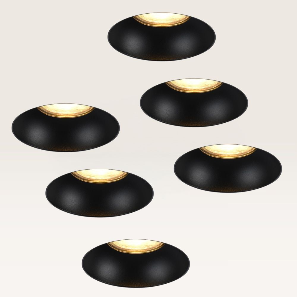 Set van 6 Trimless Inbouwspots Junaro nero - Inbouwdiepte 100mm - GU10-fitting - IP20 voor binnen - Zwart - Met doorlusbedrading | LUSENZ
