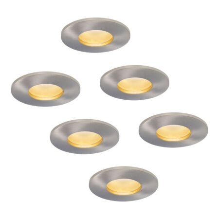 Set van 6 Vegas - LED platte inbouwspots met lage inbouwdiepte 60mm - 6 Watt 570 Lumen - 2700K Warm wit - GU10 LED Module - Dimbaar - Rond - IP44 voor badkamer