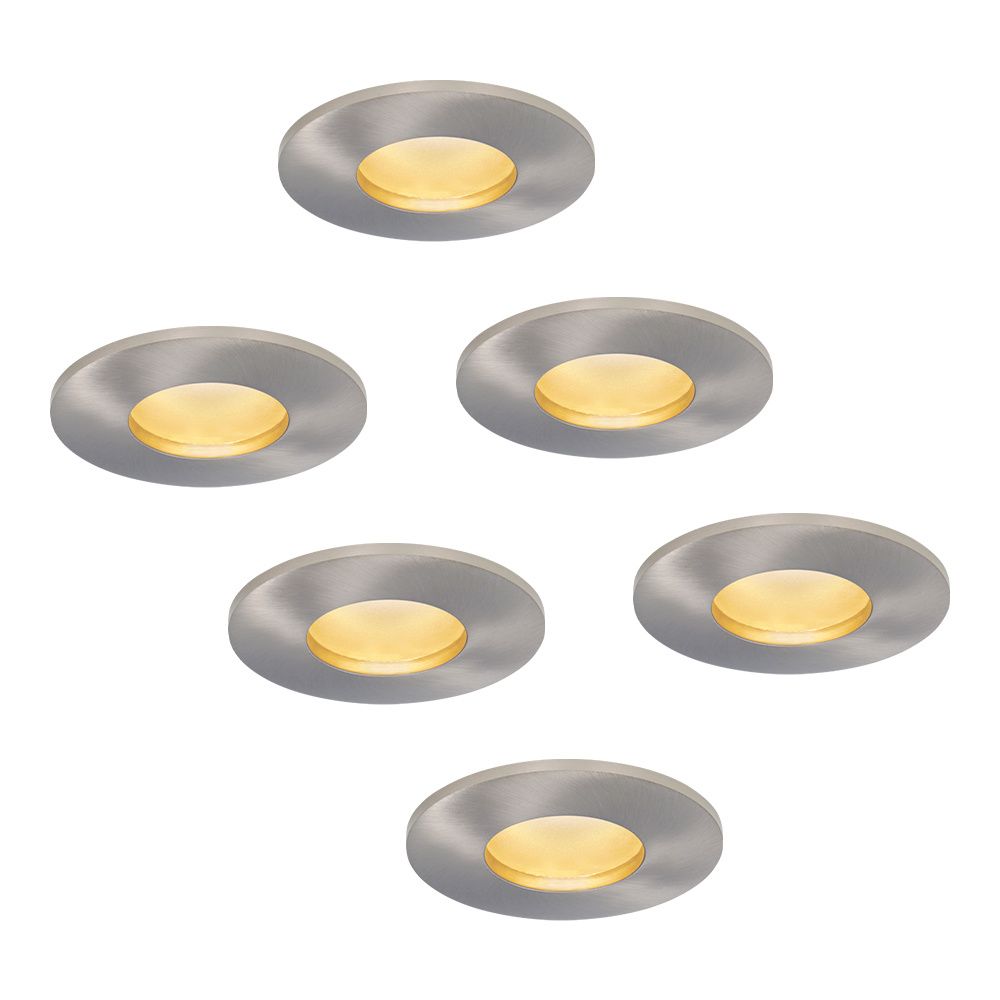 Set van 6 Vegas - LED platte inbouwspots met lage inbouwdiepte 60mm - 6 Watt 570 Lumen - 2700K Warm wit - GU10 LED Module - Dimbaar - Rond - IP44 voor badkamer