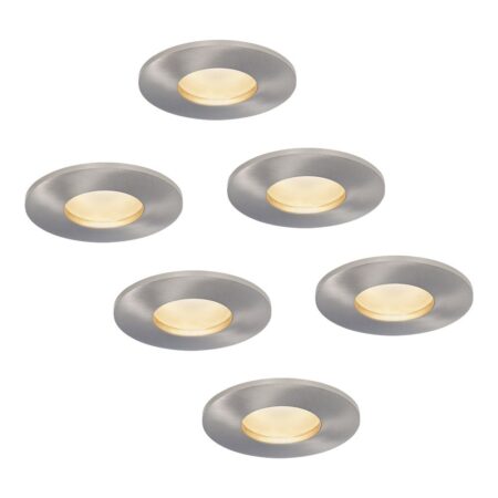 Set van 6 Vegas - LED platte inbouwspots met lage inbouwdiepte 60mm - 6 Watt 570 Lumen - 4000K Neutraal wit - GU10 LED Module - Dimbaar - Rond - IP44 voor badkamer