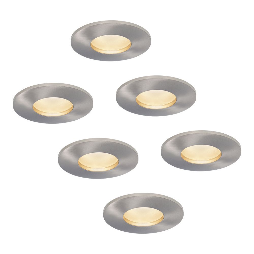 Set van 6 Vegas - LED platte inbouwspots met lage inbouwdiepte 60mm - 6 Watt 570 Lumen - 4000K Neutraal wit - GU10 LED Module - Dimbaar - Rond - IP44 voor badkamer