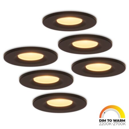 Set van 6 Venezia LED inbouwspots - 6 Watt 460lm - Dim to warm - Rond - Dimbaar - IP65 waterdicht - Zwart - Voor binnen