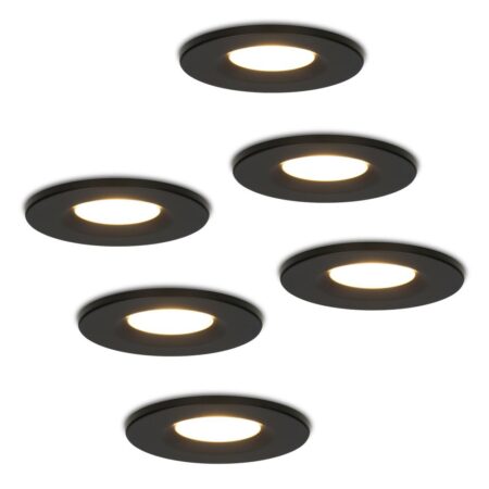Set van 6 Venezia LED inbouwspots - 6 Watt 650 lumen - 2700K warm wit - Dimbaar - Rond - IP65 waterdicht - Zwart - Voor binnen