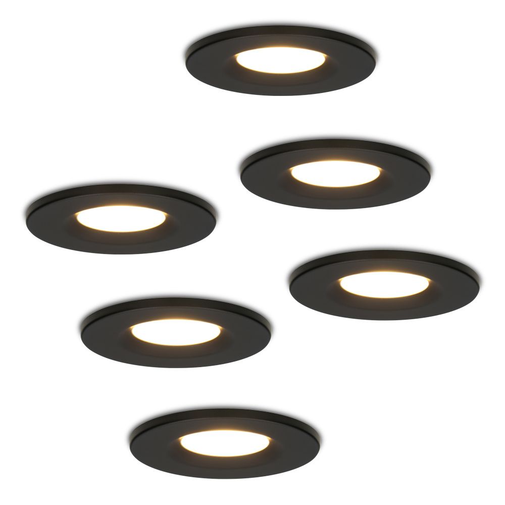 Set van 6 Venezia LED inbouwspots - 6 Watt 650 lumen - 2700K warm wit - Dimbaar - Rond - IP65 waterdicht - Zwart - Voor binnen