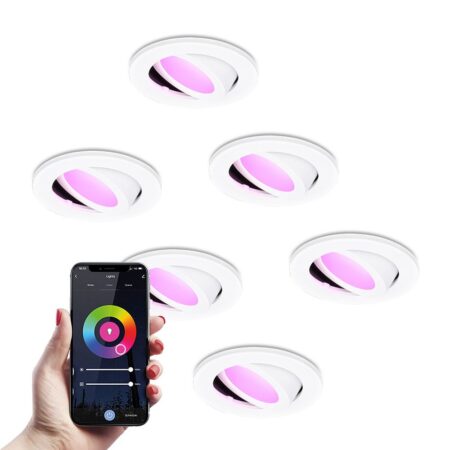 Set van 6 Vienna - Smart inbouwspot - IP65 waterdicht - 6 Watt 450 Lumen - Wifi + Bluetooth - RGBWW - GU10 - Google Home