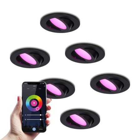 Set van 6 Vienna - Smart inbouwspot - IP65 waterdicht - 6 Watt 450 Lumen - Wifi + Bluetooth - RGBWW - GU10 - Google Home