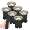 Set van 6 dimbare LED grondspot Maisy - rond - RVS - 4 Watt 345 lumen - 2700K warm wit - IP65 Waterdicht - Incl. dimmer met afstandsbediening | HOFTRONIC