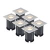 Set van 6 grondspots - RVS - vierkant - 2700K warm wit - GU10 fitting - IP65 Waterdicht - 3 jaar garantie - dimbaar - tuinverlichting | HOFTRONIC