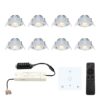 Set van 8 Granada LED Mini Inbouwspots met trafo en muurdimmer - 12 Volt 3 Watt 200 lumen - Dimbaar - Kantelbaar - Plat 35mm - 2700K - IP44 - RVS | HOFTRONIC