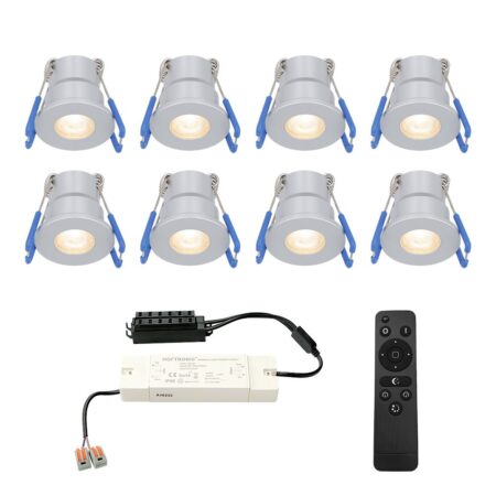 Set van 8 Milano LED Mini Inbouwspots met trafo - 12 Volt 3 Watt 200 lumen - Dimbaar - Plat 34mm - 2700K - IP65 waterdicht - Grijs - Veranda Spotjes - Overkapping Spotjes | HOFTRONIC