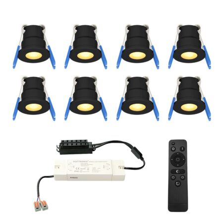 Set van 8 Milano LED Mini Inbouwspots met trafo - 12 Volt 3 Watt 200 lumen - Dimbaar - Plat 34mm - 2700K - IP65 waterdicht - Zwart - Veranda Spotjes - Overkapping Spotjes | HOFTRONIC