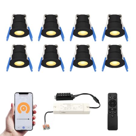 Set van 8 Milano Smart LED Mini Inbouwspots - Veranda spots - 12V 3W 200lm - Dimbaar - Wifi & Bluetooth - 2700K - IP65 waterdicht - Zwart | HOFTRONIC