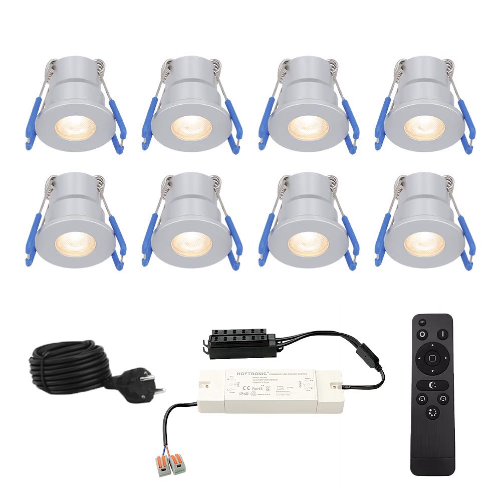 Set van 8 Milano inbouwspots 12V - IP65 waterdicht - 2700K warm wit - 3 Watt 200 lumen - RVS - Verandaverlichting - Dimbaar | HOFTRONIC