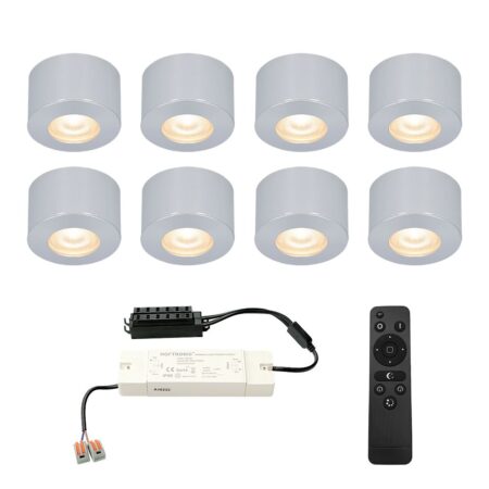 Set van 8 Navarra Mini LED Opbouwspots met Trafo - 12 Volt 3 Watt 200 lumen - Dimbaar - Plat 21