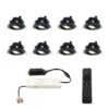 Set van 8 Sienna LED Mini Inbouwspots met trafo - 12 Volt 3 Watt 200 lumen - Dimbaar - Kantelbaar - Plat 30mm - 2700K - IP44 waterdicht - Zwart | HOFTRONIC